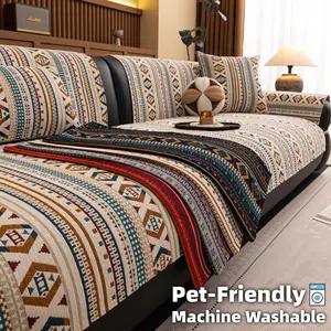 Boho Geometric Sofa Cover 1PC, Thick Woven Couch Covers, Non Slip Sofa Protector for Dogs Cats, Machine Washable Anti-Scratch Couch Cover Mat, Sectional L Shape Chaise, 1/2/3/4 Seater Living Room Decor