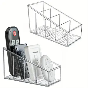 1pc Remote Control Holder, Desk Organizer, Clear Plastic Desktop Organization Holder, 4 Compartments Makeup Brush Holders With Different Heights For Home, Pen Holder For Office And Desk Cable Organizer
