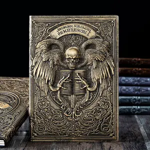 Gothic PU Leather Journal, A5 Size with Embossed Gothic Skeleton Angel Cover, Halloween Theme Lined-Page Writing Diary for Wiccan Practitioners, Home & Festive Party Gift Notebook