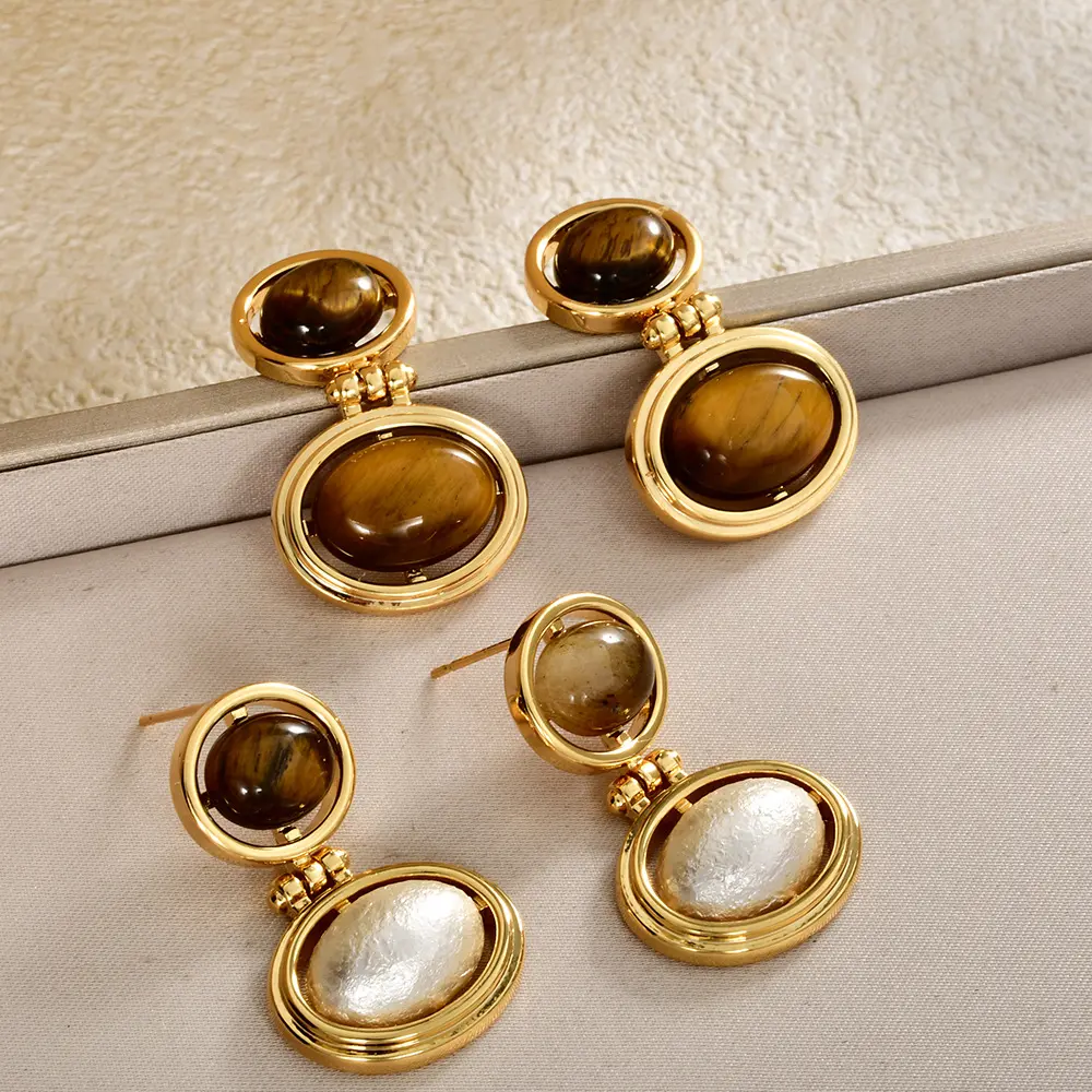 2025 Winter VINTAGE EDIT!✨ Malachite Tiger Eye Hoops Earrings For Women| 22K Real Gold Plated Copper| Retro Minimalist Studs Earring