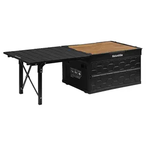 Naturehike Lispace Camping Table with Storage Box, 50L Collapsible Trunk Organizer with Lid, 4 in 1 Folding Storage Bin for Camping, Picnic, Home