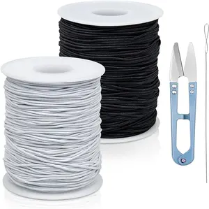 2 Rolls Black White Elastic Bracelet String,1mm,1.2mm,1.5mm Elastic Beading Cord Stretchy String with Scissors and Beading Needle for Bracelets, Necklace, Jewelry Making and Crafts