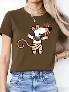 1pc Women's Egyptian-Themed Mouse Print Pajamas & Sportswear - Soft Breathable Short Sleeve Sleepwear Suitable for Jogging, Fitness, Daily Wear, Round Neck Blouse-Compatible Outfit for Girlfriend Gift (Machine Washable)