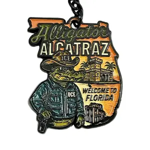 Alligator Alcatraz Keychain - Florida Welcome Design with ICE Gator Officer & Prison Tower - Durable Metal & Polished Enamel - Limited Edition Collectible