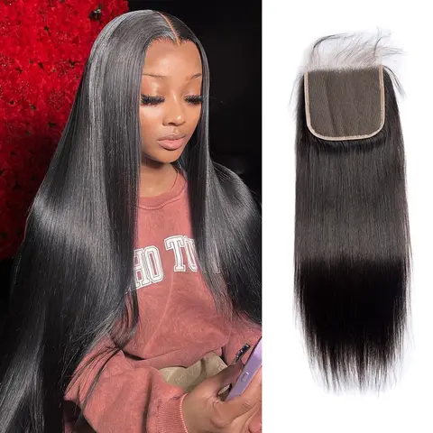 Women's 5X5 HD Transparent Cover Natural Straight 100% Remy Brazilian Human Hair Closure - Pre-Plucked Lace, Bleached Knots, 12-22 Inch Single Closure