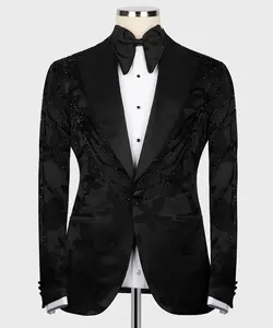 Handmade Black Jacquard Fabric Embroidered Tuxedo