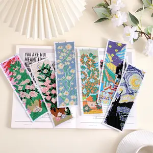 6-Piece DIY Cross-Stitch Bookmark Set Floral Impressionist Painting Design Embroidery Floss and Tools Included Complete Crafting Kit for Beginners Book Lovers Perfect Reading Accessory Christmas Gift