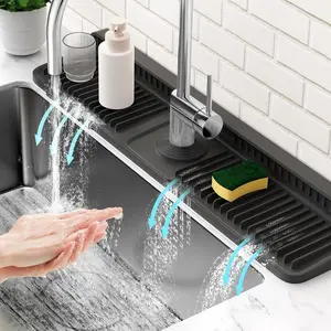 24 Inch Silicone Faucet Mat For Kitchen Sink, 5° Slope Fast Self-Draining Splash Guard, Longer Non-Slip Sink Protector, Easy Clean Kitchen Accessories, Home Organization & Countertop Protector