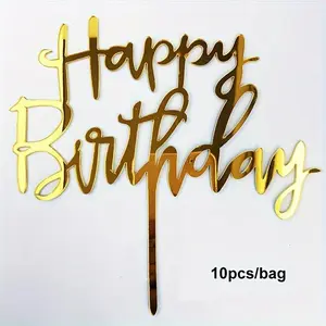 10 pieces /1 pack, Happy Birthday acrylic cake top, birthday cake decoration top, party decoration supplies, Baking Supplies, Cake Decorating Set