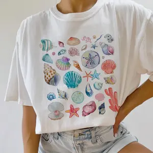 Comfort Colors Vintage Seashell Shirt Cute Ocean Graphic Tee Sealife Tee Aquatic Ocean Summer Shirt Mermaid Gift for Her Beach Vacation Top