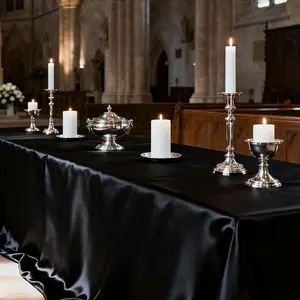 1pc Satin Tablecloth - 55.12''x78.74'' (140*200cm) + Black + Soft & Smooth + Wrinkle-Resistant, for Halloween/Gothic Style/Party Decoration, Table Cover/(Caution) Funeral (Caution)