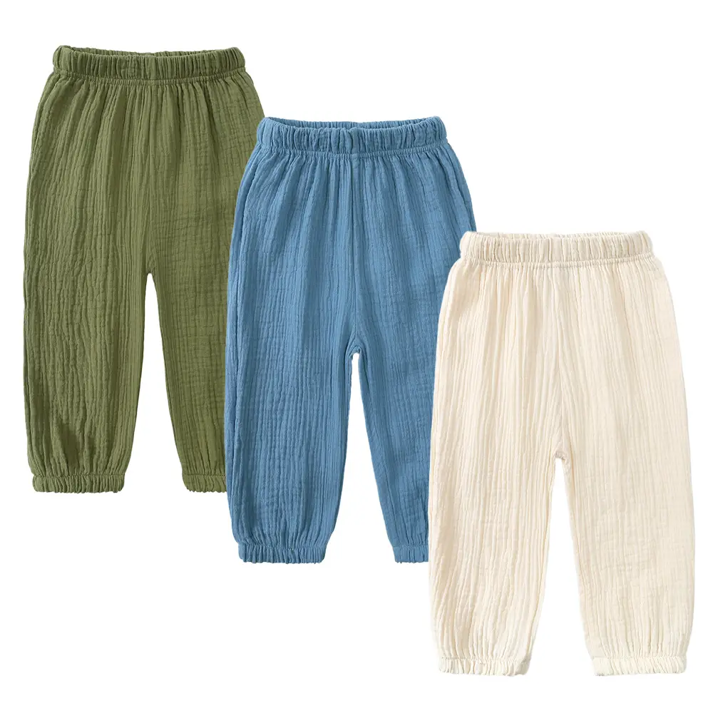 3 PCS/PACK 2024 Kids Boys Girls Casual Cotton Linen Pants Kids Elastic Waist Trousers Summer Harem Long Pants Children Bloomers Joggers 3-9Y