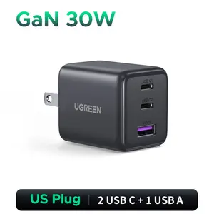 UGREEN 30W 2C1A/20W 1C1A/45W 4CIA GaN PPS Compact Fast Wall Charger Block USB-C Power Adapter for iPhone Galaxy S25/S24/S23 with Free Gift US Plug 2 USB C + 1 USB A，TikTokShopSpringGlowUp,Greenish