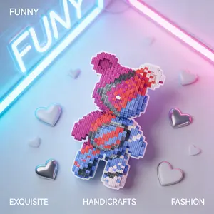 1496pcs Neon Gradient Bear Building Blocks Set, Creative DIY Toy Decorations, Micro Particles Craft Kit, Home Living Room Decoration, Miniature Set