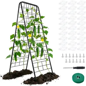 50x17inch Cucumber Trellis Tomato cage with Dense Steel Grid-A-Frame Heavy Duty Metal Trellis for Raised Beds, Cattle Panels for Garden Trellis for Climbing  Outdoor (Black, 50x17inch)