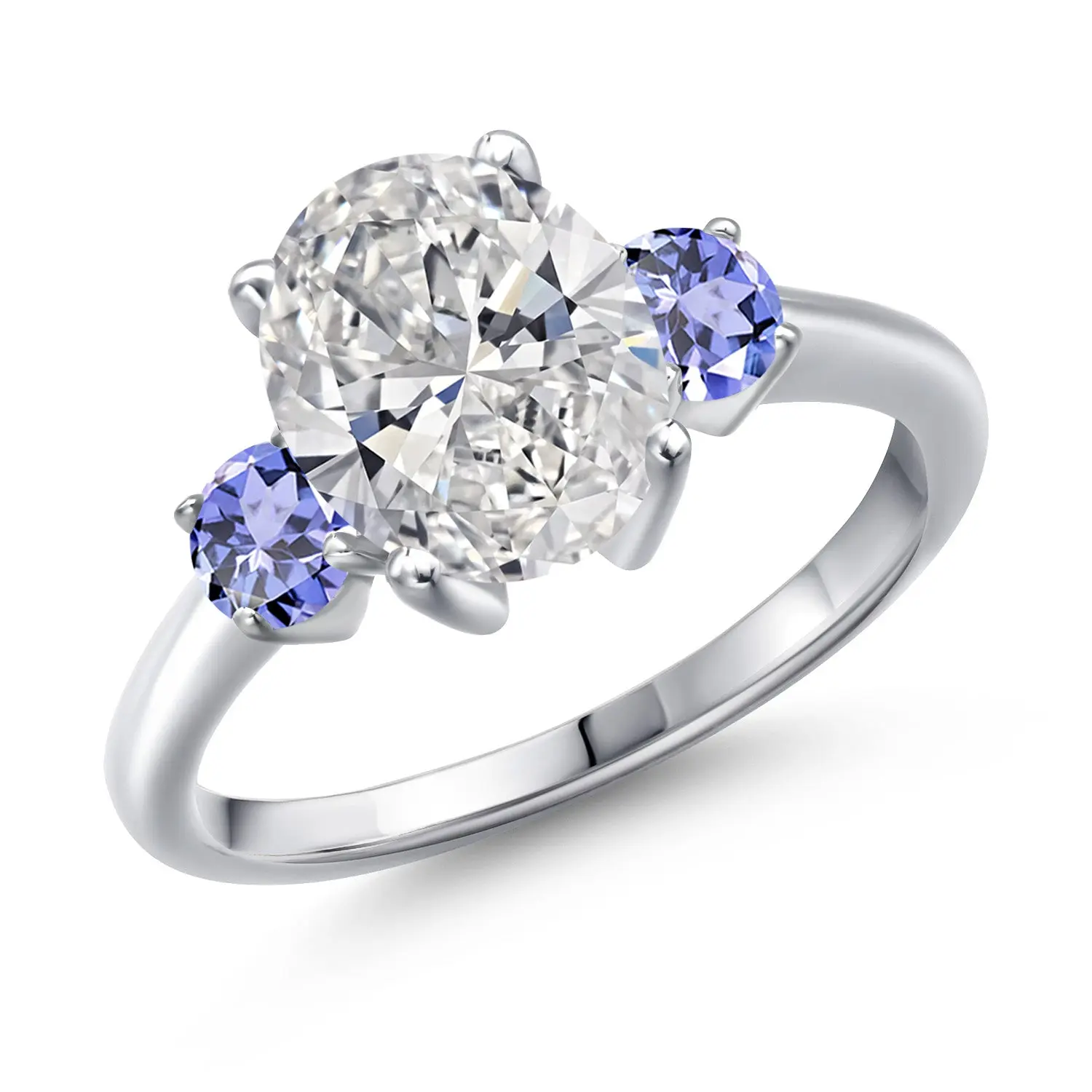 2.60 cttw IGI Certified Lab Grown Diamond and Blue Tanzanite 3-Stone Engagement Ring For Women | 925 Sterling Silver | Center 2.00 Ct Diamond | E-F Color | VS1-VS2 Clarity