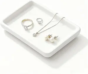 Minimalist Jewelry Tray Organizer - Decorative Trinket Dish for Rings Earrings Necklace - Vanity Display Plate for Bathroom Bedroom Desk - Compact Lightweight Multi-Purpose Organizer