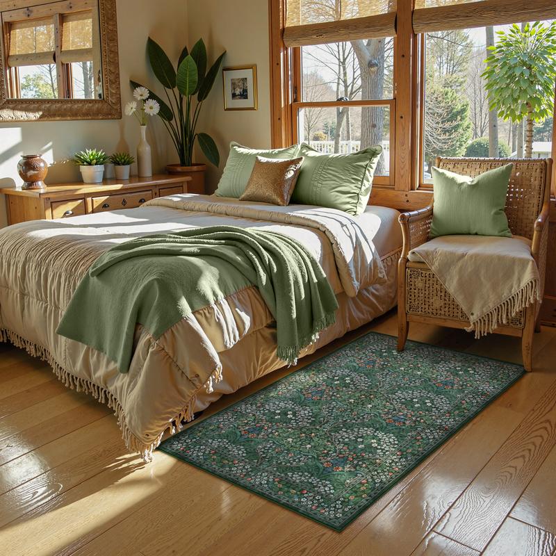 Lahome Floral Area Rugs, Soft Washable Rugs for Living Room Bedroom, Boho Non-Slip Forest Large Throw Carpet for Farmhouse Dining Room Office