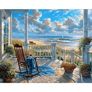 Clendo Landscape Paint by Numbers Kit for Adults Beginners, Beach Adult Paint by Numbers on Canvas, Acrylic Painting Crafts for Home Decor (16x20inch)