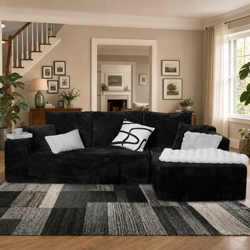 【1 Packages Shipping】Cloud Sectional Couch with L-shape Chaise, Boneless Modular Sofa with Deep Seat, Modern Corduroy Couch for Living Room, No Assembly Required. asthetic decor L-Shaped Sectional Sofa U Shaped Sofas Corduroy Upholstered Sectional