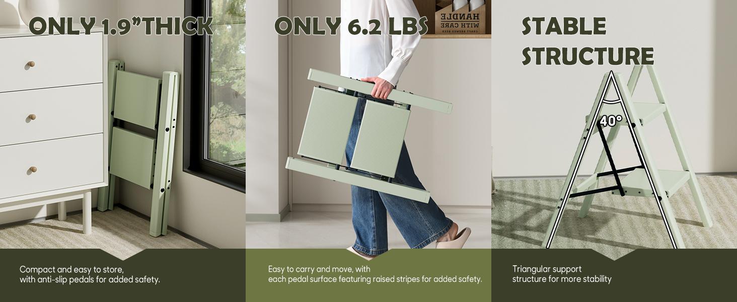 Taranta 2 Step Ladder,Aluminum Lightweight Folding 2 Step Stool with Anti-Slip Wide Pedal,330lbs Capacity Step Ladder for Household,Kitchen,Office - Fairyland Green Taranta 2 Step Ladder,Aluminum Lightweight Folding 2 Step Stool with Anti-Slip Wide Pedal,330lbs Capacity Step Ladder for Household,Kitchen,Office - Fairyland Green