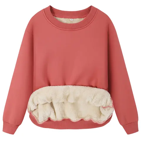 Women's Solid Drop Shoulder Fuzzy Soft Polyester Jersey Fit Sweatshirt Tops, Casual Chic Fashion Long Sleeve Round Neck Crewneck Pullover, Women's Warm Fall & Winter Clothes for Daily Wear