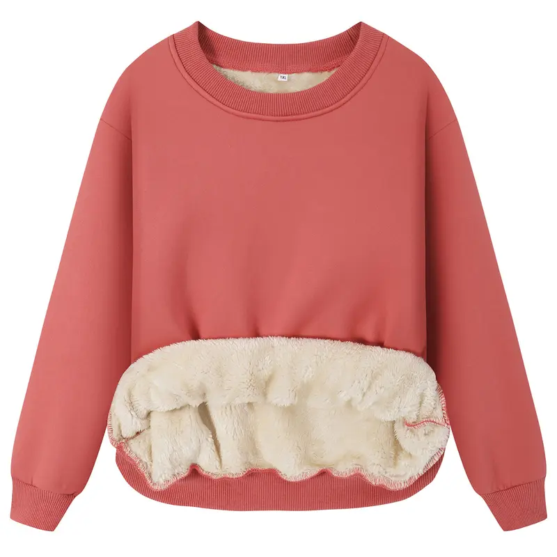 Women's Solid Drop Shoulder Fuzzy Soft Polyester Jersey Fit Sweatshirt Tops, Casual Chic Fashion Long Sleeve Round Neck Crewneck Pullover, Women's Warm Fall & Winter Clothes for Daily Wear