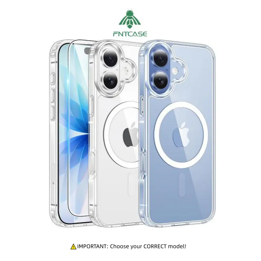 FNTCASE Crystal Casing for iPhone 16E/17E 6.1in Smartphone, Wireless Charging, Anti-Yellowing, Shockproof Cellphone Accessory with Screen Protector