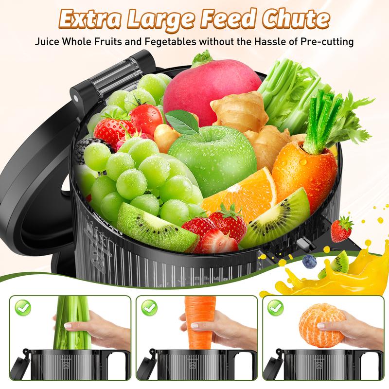 Cold Press Juicer,medium-Sized Slow Masticating Machine with 5.3" Large Bore Feed Chute for Whole Fruits&Vegetables,350W Juice Extractor,Easy to Clean #TikTokShopBlackFriday
