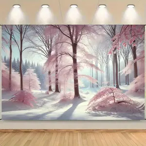 1pc Winter Forest Backdrop - Dreamy Scenery Colorful Design for Family Gathering Wedding Birthday Christmas Thanksgiving Decor Easy Setup Reusable