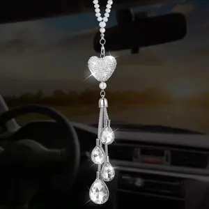 Heart   Hanging Bling Pendant,  Rear View Mirror Charms, Interior Hanging Charm Decoration, Lucky Decor Ornament Accessories for Women