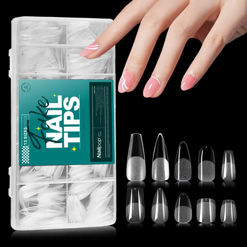 600Pcs Almond Nail Tips, Medium Almond Gel-X Nail Tips, Clear Full Cover False Nails, Almond Fake Nails for Nail Art and Nail Extensions, Acrylic Press On Nails, Almond Shape