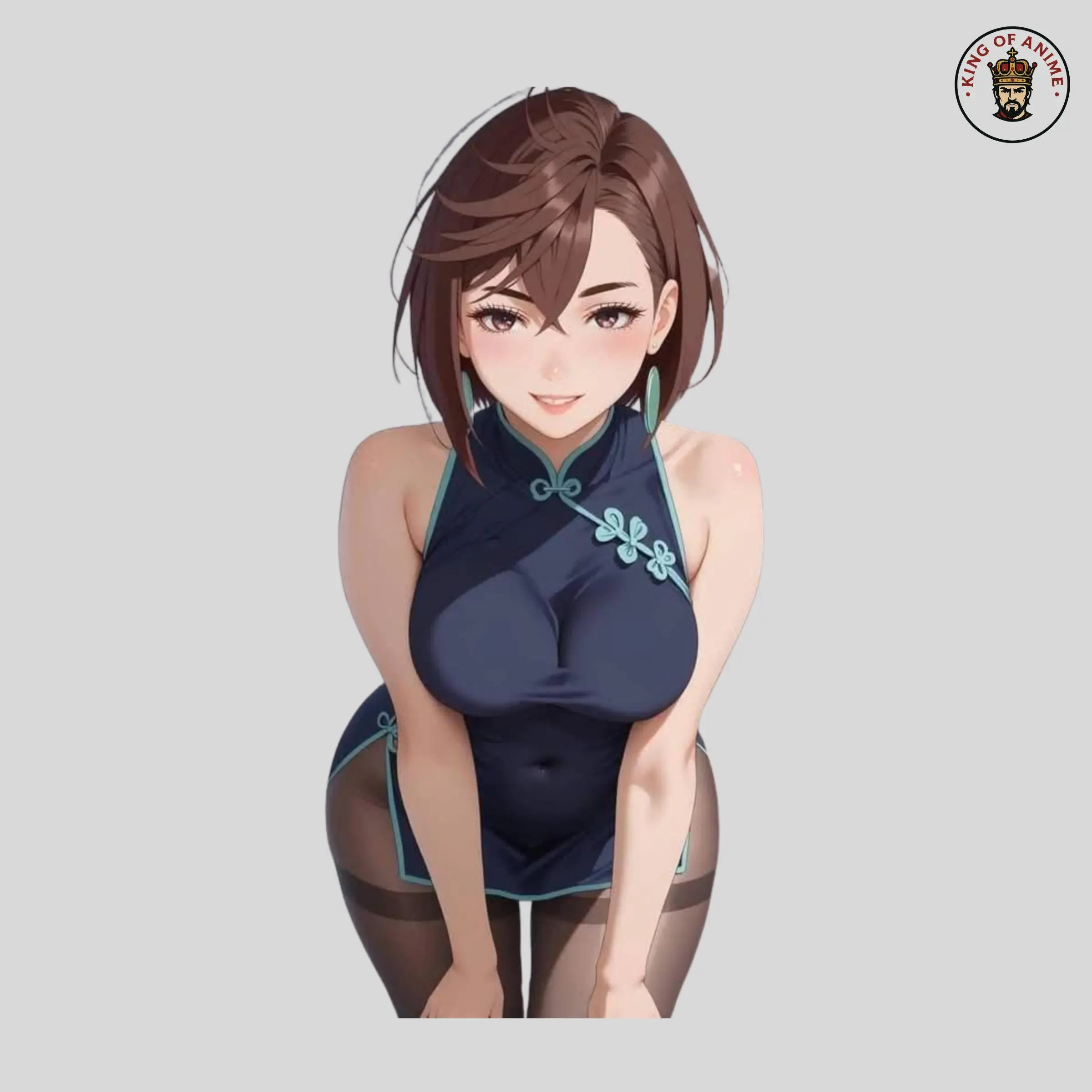 Cute Momo Sticker, Ayase Momo in Cheongsam Dress, Flirty Pose, Brown Hair, Soft Seductive Look, Anime Waifu For Laptop