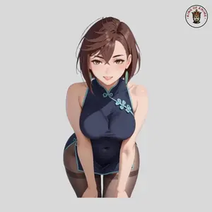 Cute Momo Sticker, Ayase Momo in Cheongsam Dress, Flirty Pose, Brown Hair, Soft Seductive Look, Anime Waifu For Laptop