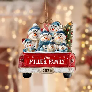 Personalized Snowman Family Ornament, Red Truck Christmas Ornament, Christmas Tree Decor