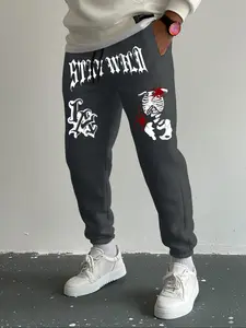 Men's Spider  & Letter Print Drawstring Waist Jogger Pants, Casual Regular Fit Pocket Elastic Waist Trousers for Fall & Winter, Men's Bottoms for Daily Wear