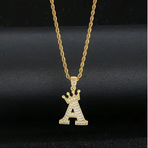 Crown Letter Necklace – 60cm Twisted Chain, Unisex & Trendy