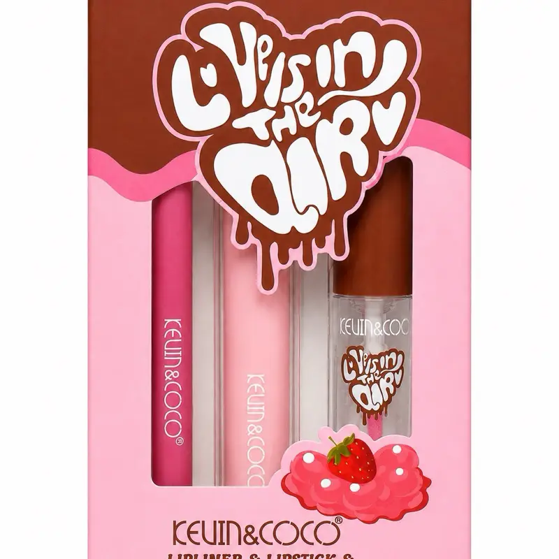 KEVIN & COCO 3PCS Lip Set with Clear Lip Oil – #08 Chocolate Chip