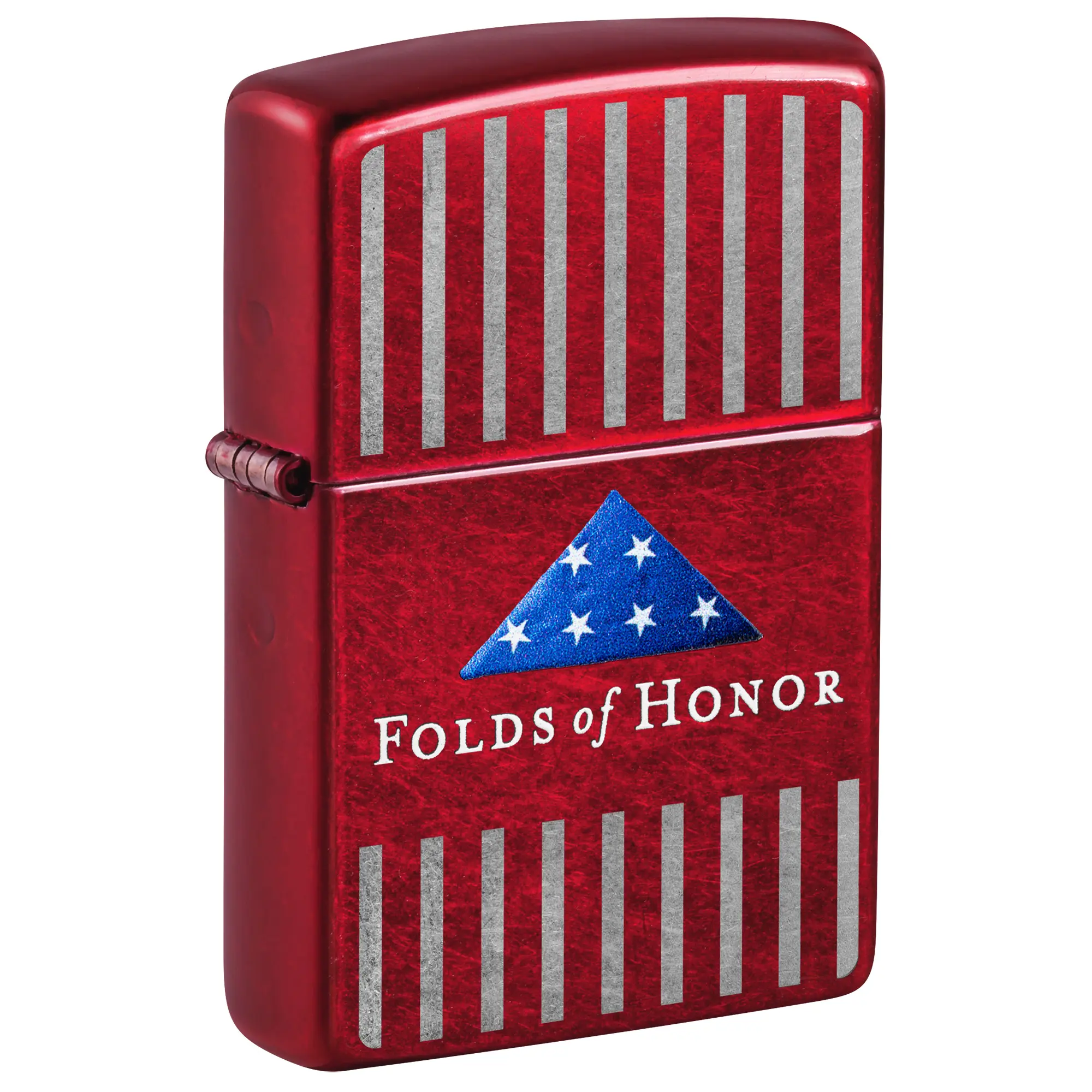 Zippo Folds of Honor Pinstripes Design Candy Apple Red Pocket Lighter - Made in USA