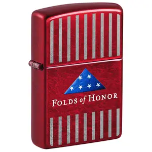 Zippo Folds of Honor Pinstripes Design Candy Apple Red Pocket Lighter - Made in USA
