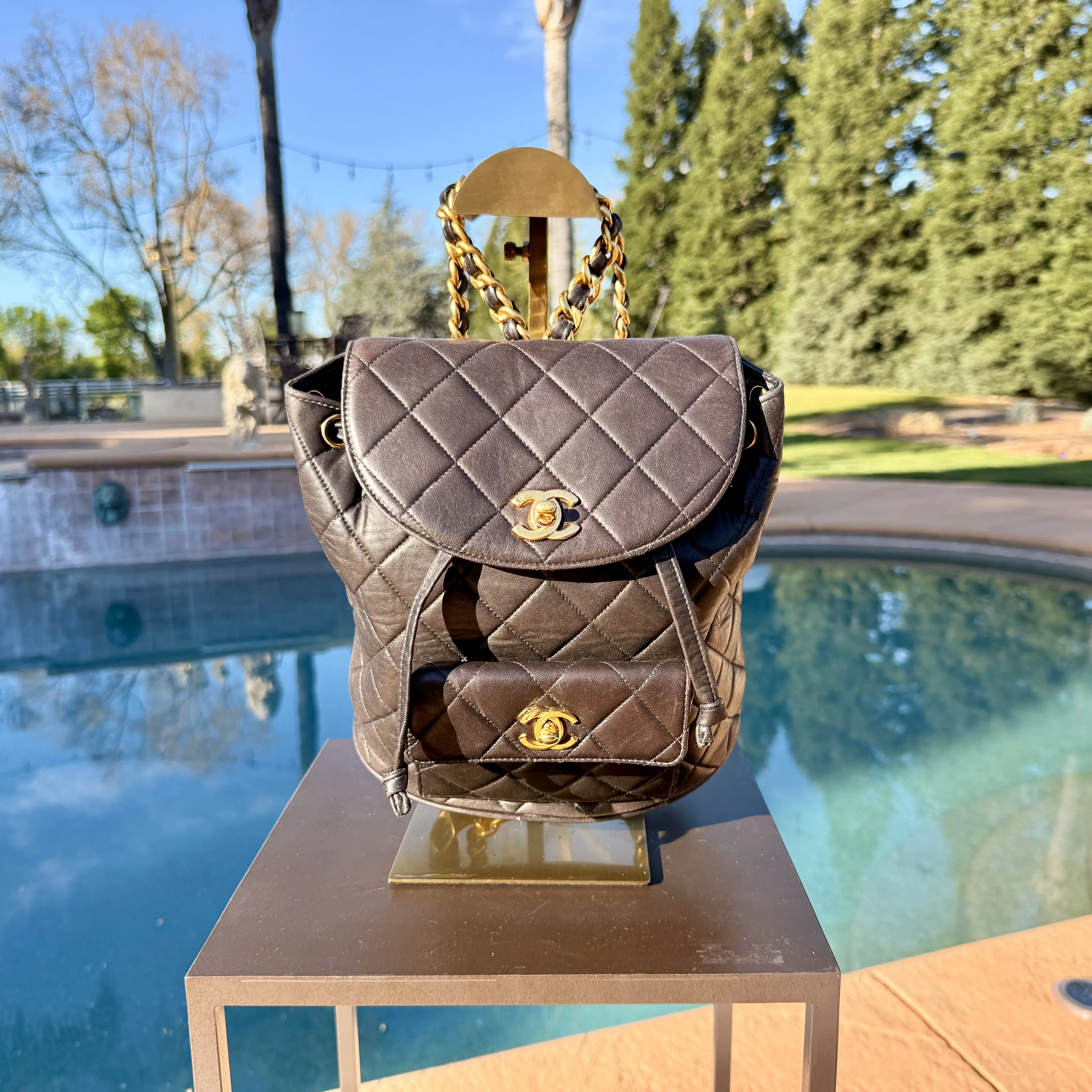 Pre-owned CHANEL Lambskin Leather Backpacks Vintage 24 Carat Deco Backpack