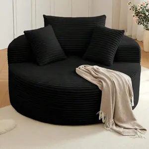 Oversized Round Chair Lounge Chaise Indoor, Upholstered Corduroy Deep Seat Cloud Large Circle Sofa Chair, No Assembly Required, Fluffy Modern Sleeper Sofa Bed For Reading, Living Room, Bedroom