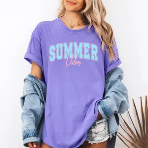 Summer Vibes, Two Tone, Retro, Varsity, Summer, Beach, Comfort Colors T-Shirt, Women's Comfort Colors Tee