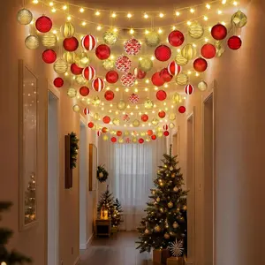 Christmas Hallway Ceiling Decorations Kit Includes 131.24 ft Fairy Lights with 320 LEDs and Hooks 24 Pcs Balls Ornaments Christmas Decor for Xmas Holiday Party Indoor Outdoor