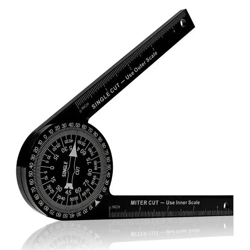 Anodized Aluminum Alloy Miter Saw Protractor - Rust-Proof Angle Measuring Tool with Laser Engraved Scales, Built-in Rulers for Carpentry, Trim Work