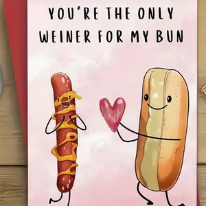 Funny Hot Dog & Bun Valentine's Day Card Romantic Paper Art Perfect Gift For Husband Wife Boyfriend Girlfriend Christmas Valentine's Day