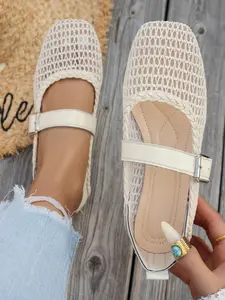 Women's Braided Mesh Ballet Flat Shoes, Elegant Pointed Toe Mary Janes, Breathable and Comfortable, Perfect for Parties and Daily Wear, Versatile Shoes