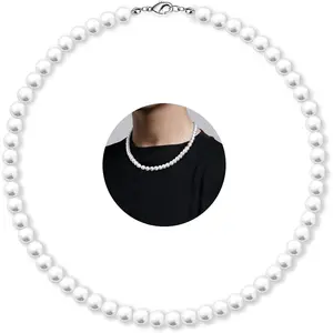 Pearl Necklace for Men, Pearl Necklaces for Women, 6/8mm White Pearl Choker Necklace Trendy Jewelry Gifts for Women Men