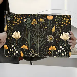 Dark Green Floral iPad Book Style Case for iPad Pro 2022 2021 2020 2019, Vintage Wildflower Art Cover with pencil slot，suitable for ipad mini pro air.  Scratch-resistant ultra-thin protective case，shock-resistant full cover protective case