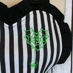 Neon Green Spiderweb Heart Black & White Striped Vintage Inspired Apron